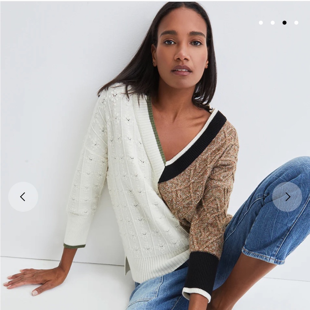 Veronica Beard Two-Tone Sweater in Cream and Brown